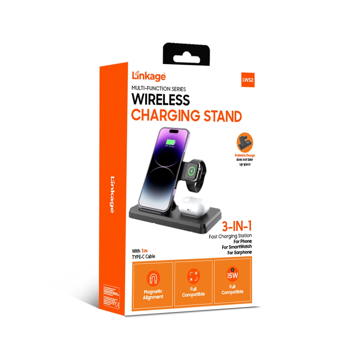LİNKAGE Wireless Type-C,15W 3in1 Şarj Standı