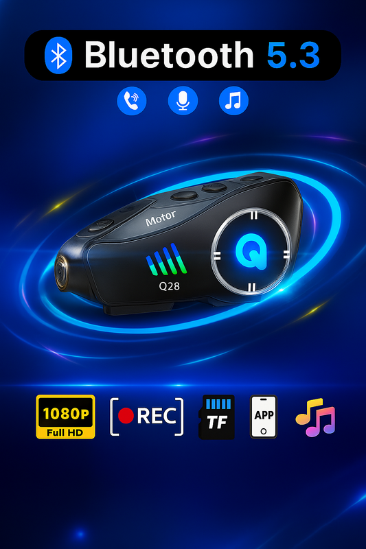 BLİC Q28 İnterkom, Su ve Toz Geçirmez, 120° geniş açı 60 FPS 1080P Full HD Kayıt,