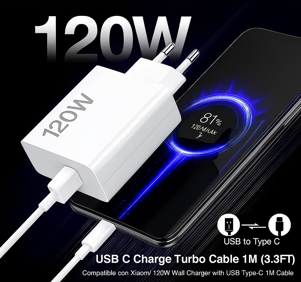 LİNKAGE 120 Watt, Turbo Şarj Aleti USB-A 1mt A to C Kablolu