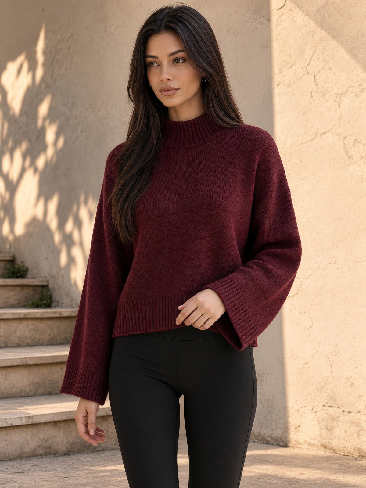 Elera Dik Yaka Triko Kazak — Bordo