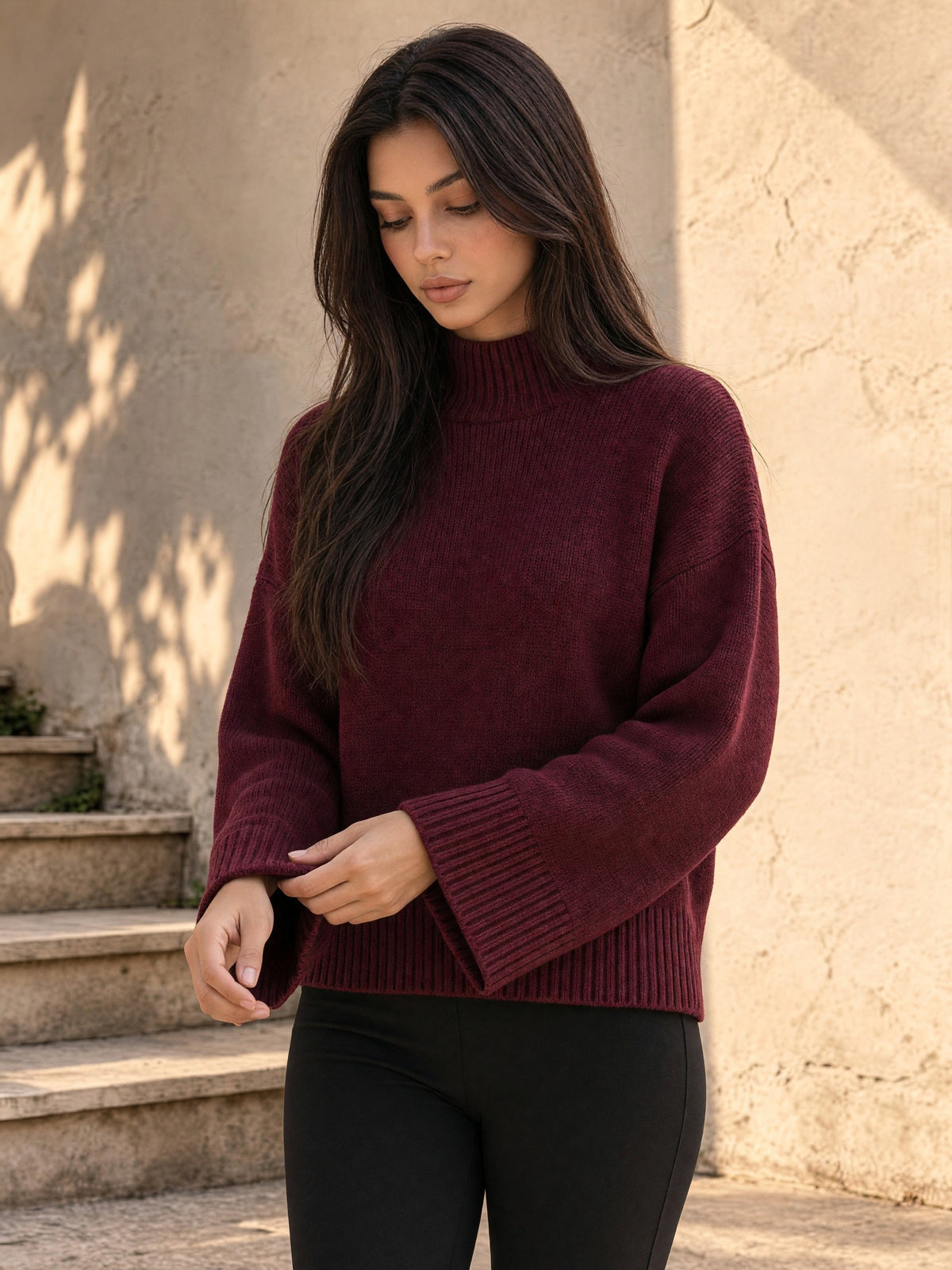 Elera Dik Yaka Triko Kazak — Bordo