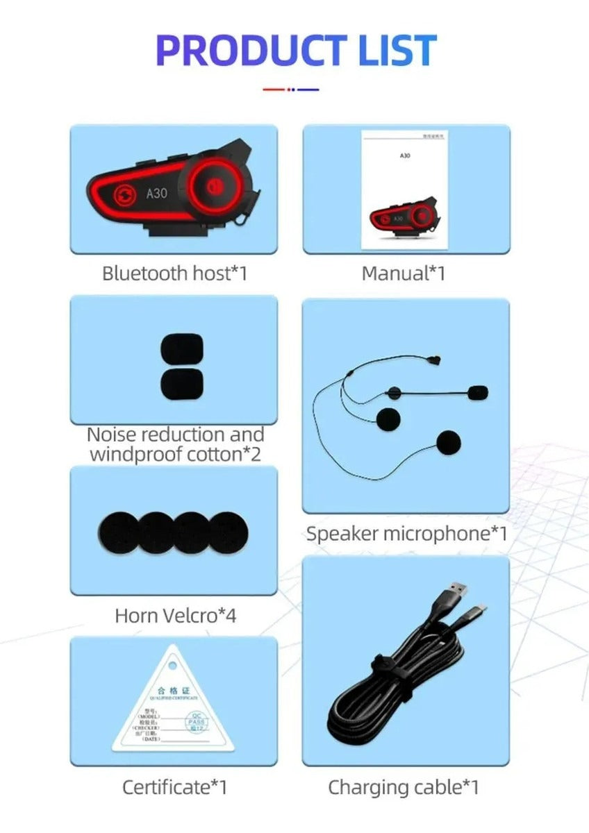 BLİC A30 İnterkom, Uzun Pil Ömrü, Su Geçirmez, IPX7 Koruma, Çift Bağlantı Desteği, Hızlı Şarj.