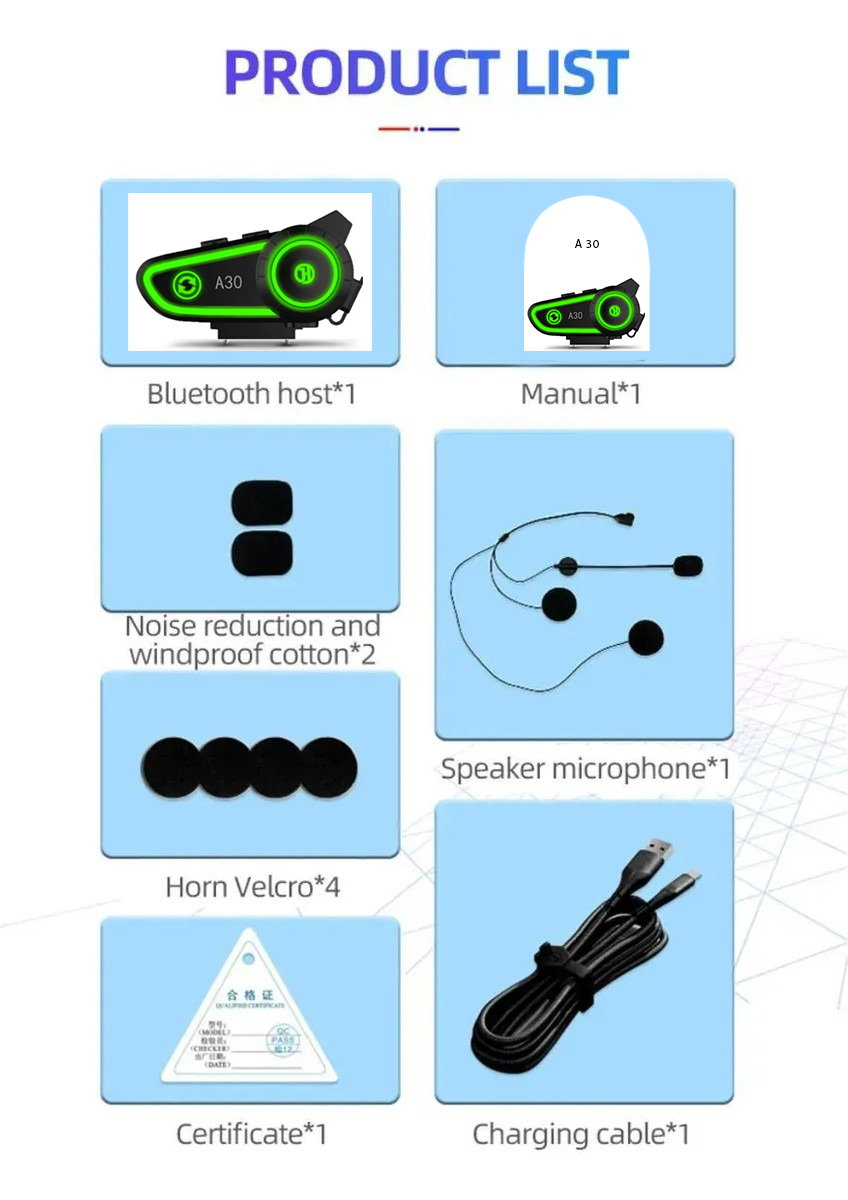 BLİC A30 İnterkom, Uzun Pil Ömrü, Su Geçirmez, IPX7 Koruma, Çift Bağlantı Desteği, Hızlı Şarj.