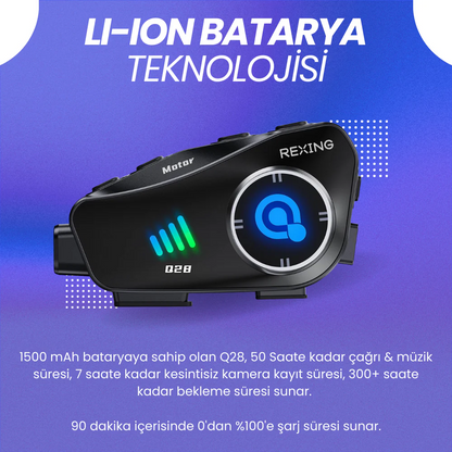 BLİC Q28 İnterkom, Su ve Toz Geçirmez, 120° geniş açı 60 FPS 1080P Full HD Kayıt,