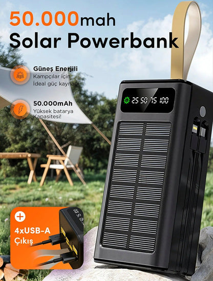 LİNKAGE 50.000mAh, Solar Powerbank LCD Ekran, 4xUSB, Kamp Işıklı Dahili Kablolu 22.5W