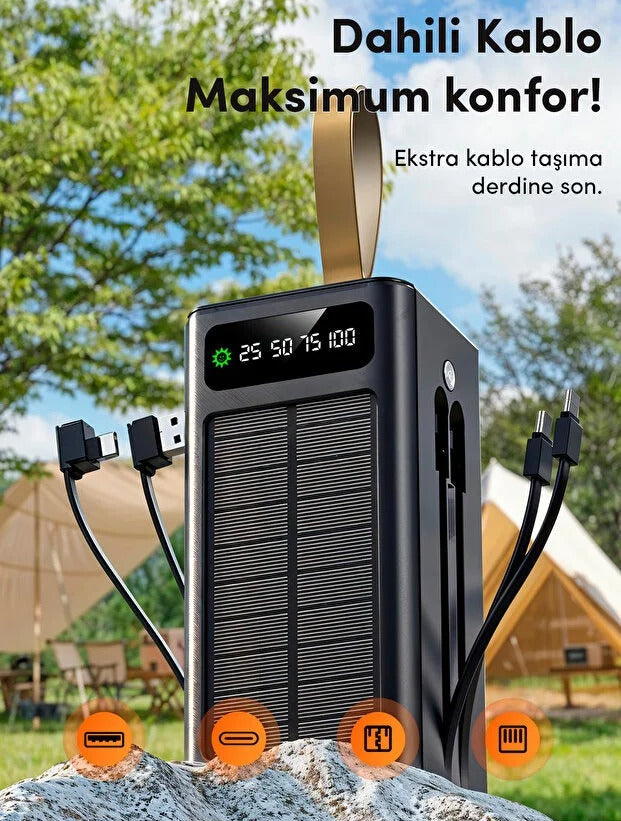 LİNKAGE 50.000mAh, Solar Powerbank LCD Ekran, 4xUSB, Kamp Işıklı Dahili Kablolu 22.5W
