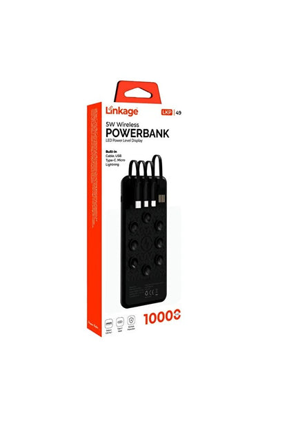LİNKAGE 10.000mAh, Powerbank 5W, USB, Dahili Type-C, Mikro, Lightning Kablolu, LCD