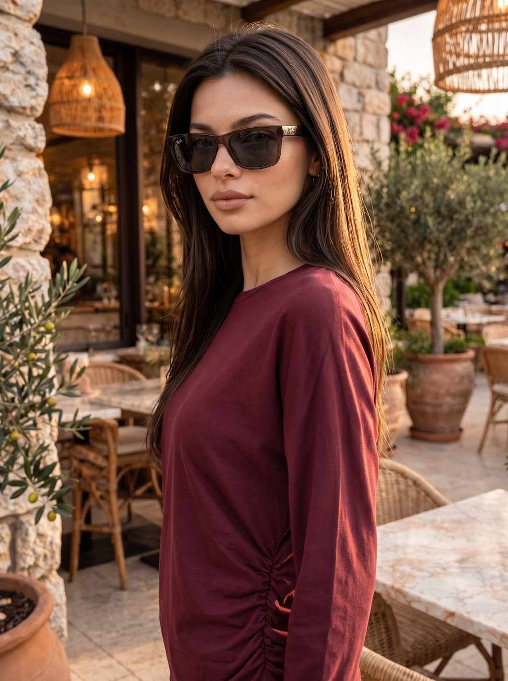 Lina Büzgülü Çan Kol Bluz — Bordo